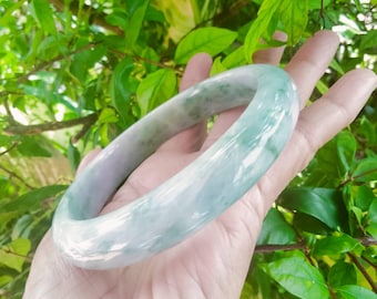 Purplish Light Green Jade Bangle, Natural Jadeite, Large Size (78.2mm)