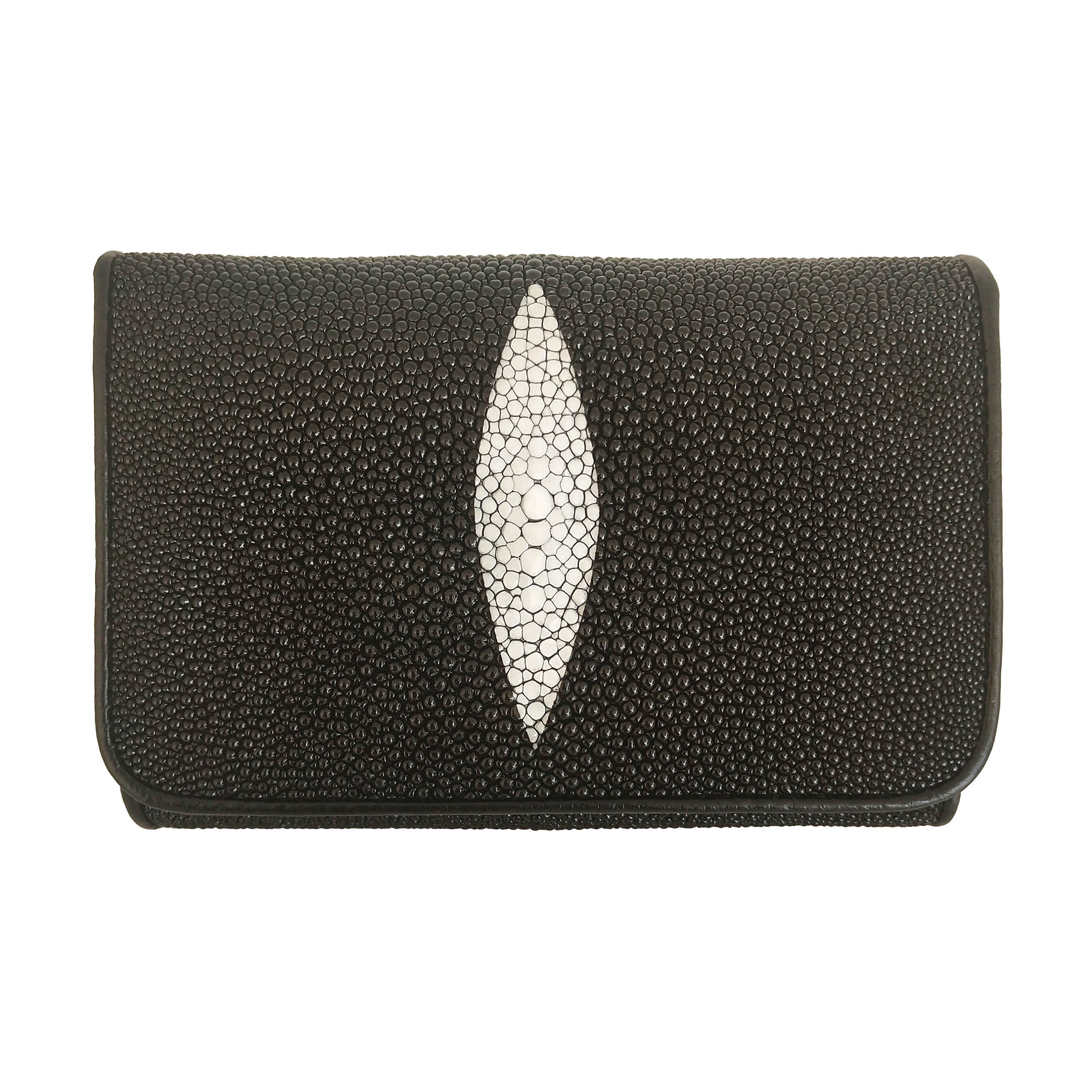 ブラックスティングレイレザー三つ折り財布、エキゾチックなレディース