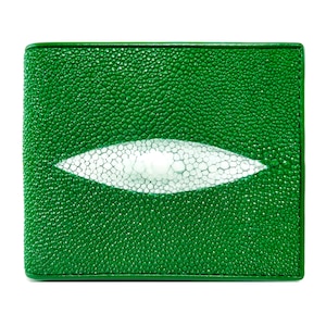 Portefeuille pour homme en cuir de galuchat authentique couleur verte motif yeux sac à main classique nouveau cadeau pour lui