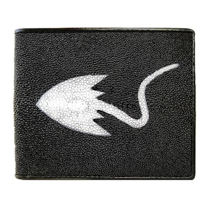 Carteira masculina de couro de arraia autêntica, cor preta, padrão de arraia, bolsa clássica, novo presente para ele