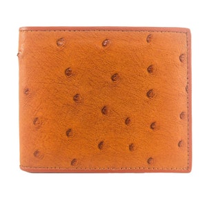 Authentische Straußenleder Herren Brieftasche Tan Farbe Polka Dots Muster Kartenhalter Geldbörse Geschenk für Ihn