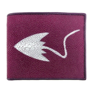Cartera de hombre de cuero auténtico Stingray Color púrpura patrón Stingray bolso clásico nuevo regalo para él