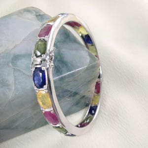 Bracelet jonc avec pierres précieuses, argent sterling 925, jade multicolore