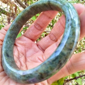Article rare bracelet jade birman vert miel gris grande taille véritable beau ventre plat style parfait intérieur 66,5 mm