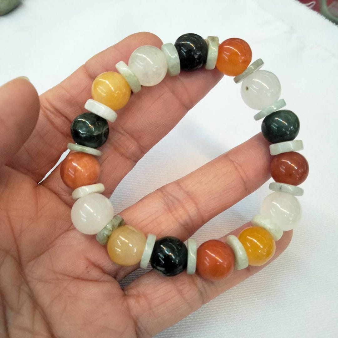 ビルマ翡翠ブレスレット マルチカラー天然翡翠ビーズ 幅11mm - Etsy 日本