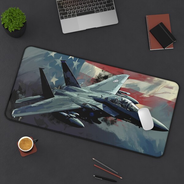 Airforce Mousepad Desk mat Gift Airplane Deskmat Office Decor Military Mousepad Gift Fighter Jet American Flag USA Desk Mat