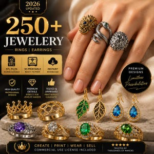 Jewelry STL Bundle Pack | Rings and Earrings | 250+ Print Ready Files | 3D printable