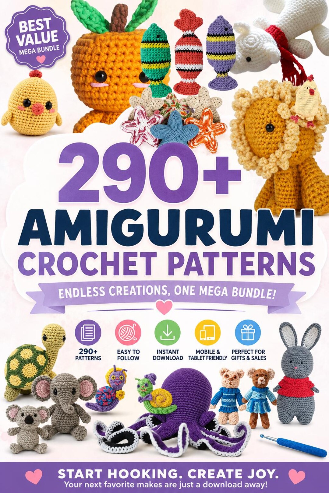 290+ Amigurumi Crochet Patterns | Animal & Doll Collection (PDF