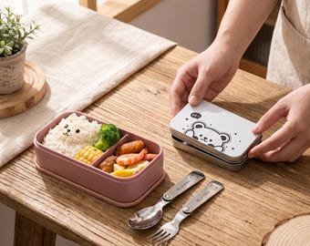 Juego de cubiertos plegables para niños: cuchara, tenedor con estuche, cubiertos portátiles para niños pequeños (fiambrera escolar).