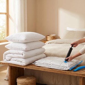 Vacuum Compression Bags with Hand Pump – Space Saving Travel Storage Organizer