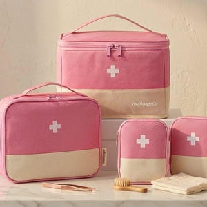 First Aid Kit, Pink Water-Resistant Travel Medicine Pouches for Vanlife