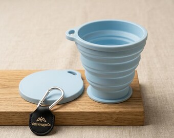 Vaso de viaje plegable – Vaso de silicona plegable con tapa, taza portátil para acampar, accesorio de viaje ligero, taza de café reutilizable