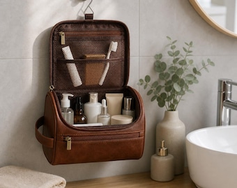 Nécessaire de couro para pendurar | Organizador de maquiagem para viagem, nécessaire de cosméticos