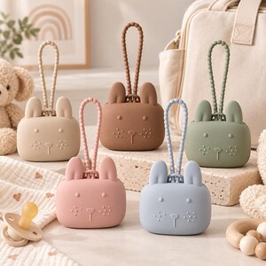 Silicone Pacifier Holder Case, Bunny Pacifier Pouch, Baby Dummy Storage, Diaper Bag Accessory, Stroller Organizer, Baby Shower Gift