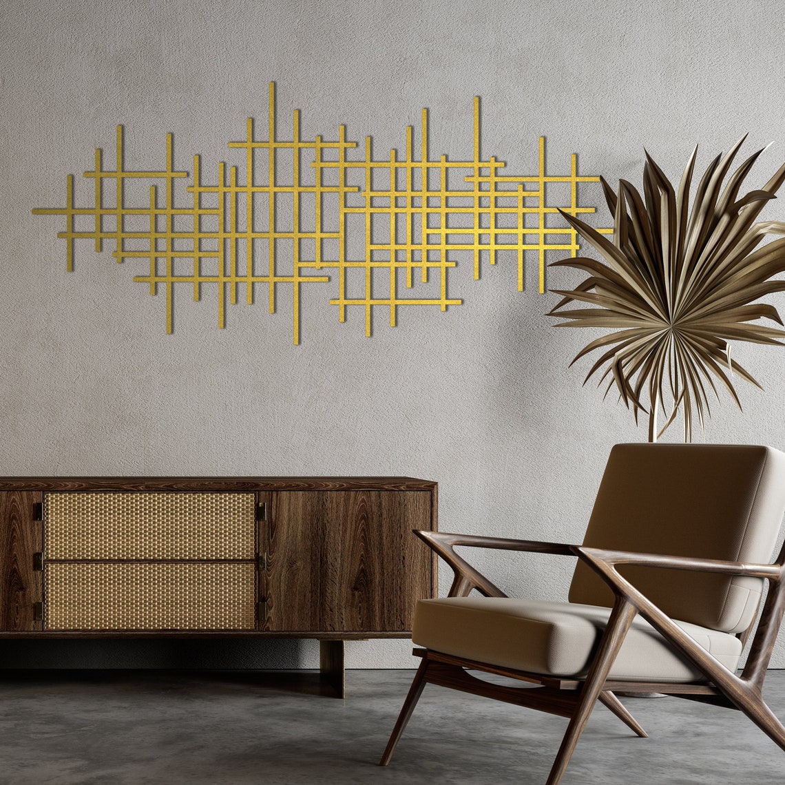 Minimalist Metal Wall Decor, Geometric Metal Wall Art, Abstract Line ...