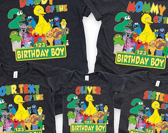 Custom Character Family Birthday Shirt, Sesame St. Family Birthday T-shirt, Toddler Birthday Tee, Family Matching Birthday Tee for Toddler