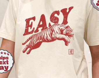 Easy Tiger Graphic Tee, Retro Boho Style, Unisex Oversized T-Shirt
