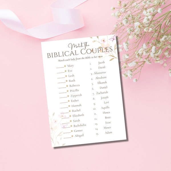 BIBLE COUPLES GAMES | Bridal Shower Game: Matching Couples | floral design 5x7