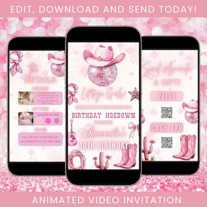 Cowgirl Birthday Invitation, Cowgirl Video Birthday Invite, Country Western Text Birthday Invitation, Women Birthday Brunch Invitation
