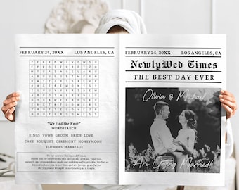 Wedding Newspaper Program Template, Newlywed Times (Digital Download)