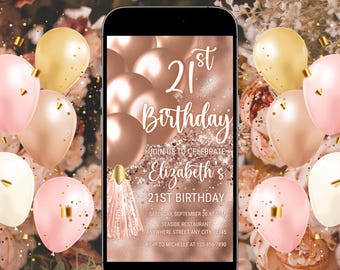 ローズゴールドの21歳の誕生日招待状、モバイル用Eviteテンプレート