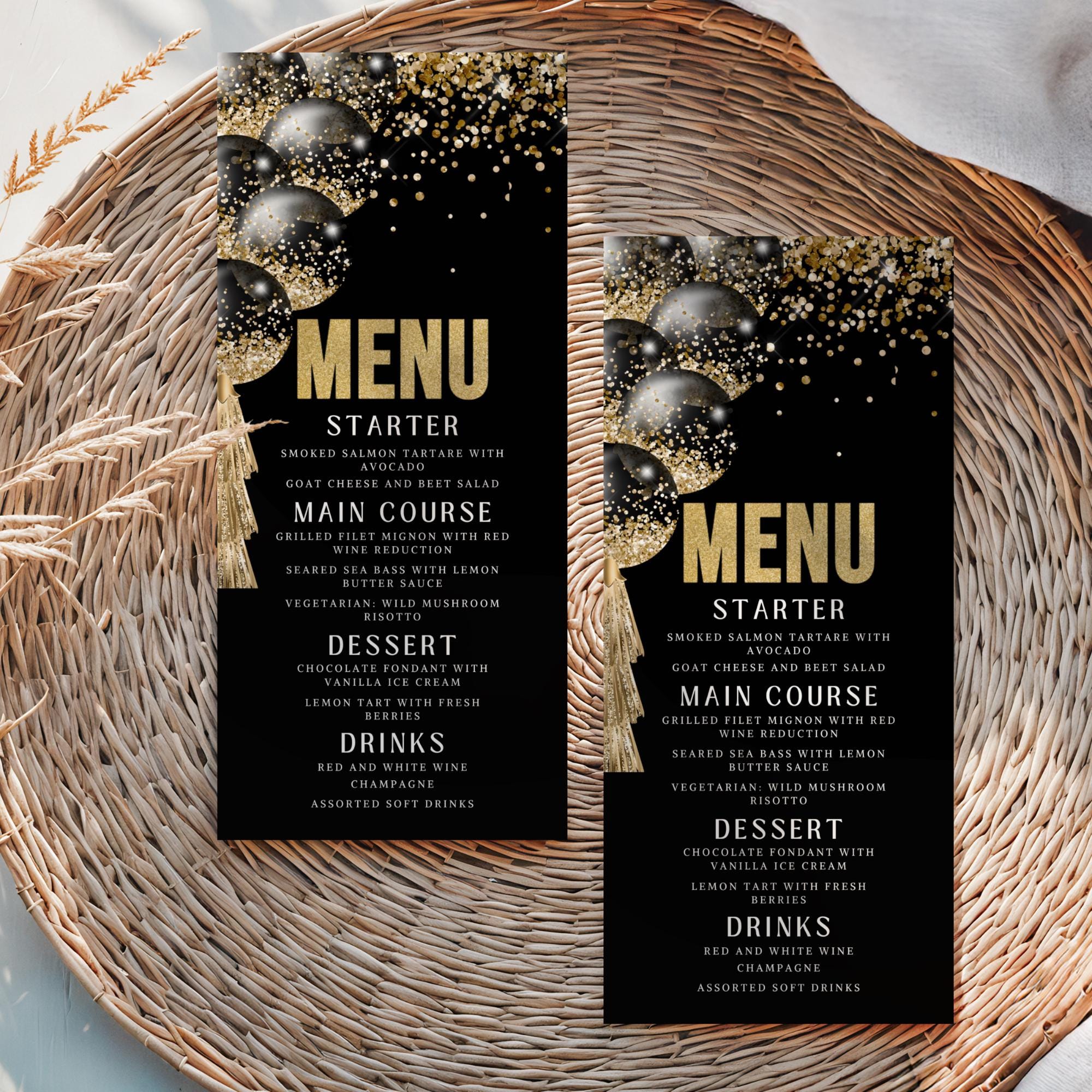 Metal Menu Card Black Gold Food Menu Card, Table Menu, Balloons, Birthday Menu Card ...