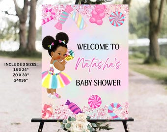 Cartello di benvenuto per baby shower Candyland, modello di cartello di benvenuto per festa Candyland, dolce, caramelle, download digitale