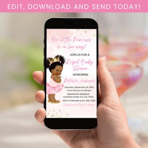 Royal Princess Baby Shower Evite, Royal Baby Shower, Afro Princess Shower Invitation, Girl Baby Shower,  Princess On The Way Text Invitation