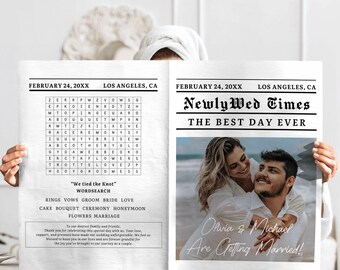 Wedding Newspaper Program Template, Photo Collage (Digital Download)