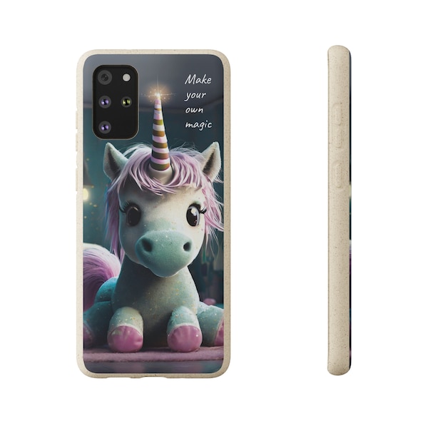 Carcasa para teléfono samsung y iPhone biodegradable con ilustración digital de unicornio