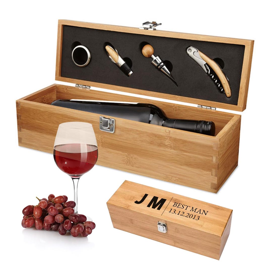 Personalised Wine Box Gift Set Custom Wooden Engraved Sommelier Kit ...