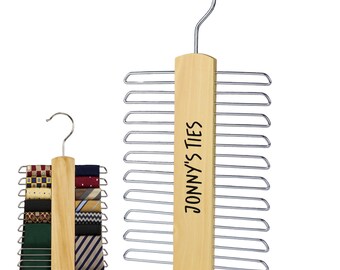 Personalised Tie Hanger Custom Wooden Belt Tie Rack Closet Accessories Wardrobe Storage Organiser Mens Gift Idea For Him Fathers Day Husband