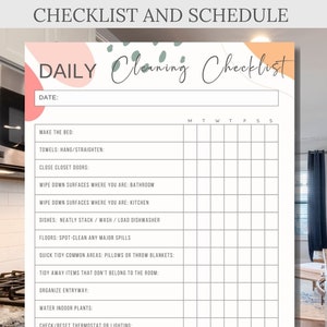 Cleaning checklist and Schedule Fillable printable house and home to do list for organizing and ADHD tools