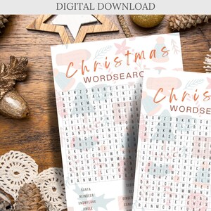 Printable Christmas wordsearch game, adult wordsearch, kids games, family fun printable, digital download