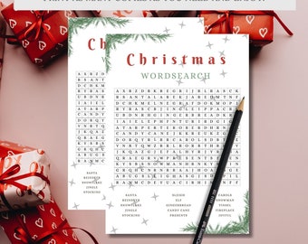 Juego de búsqueda de palabras navideño imprimible, búsqueda de palabras para adultos, juegos para niños, diversión familiar imprimible, descarga digital