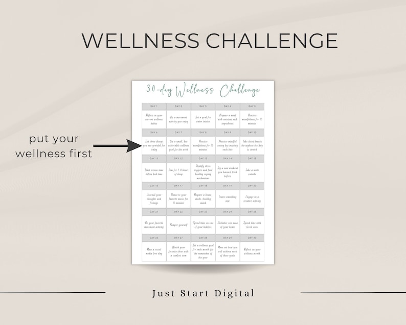 Wellness Routine Calendar Wellness Challenge Tracker: Printable Digital Calendar (PDF) - Etsy