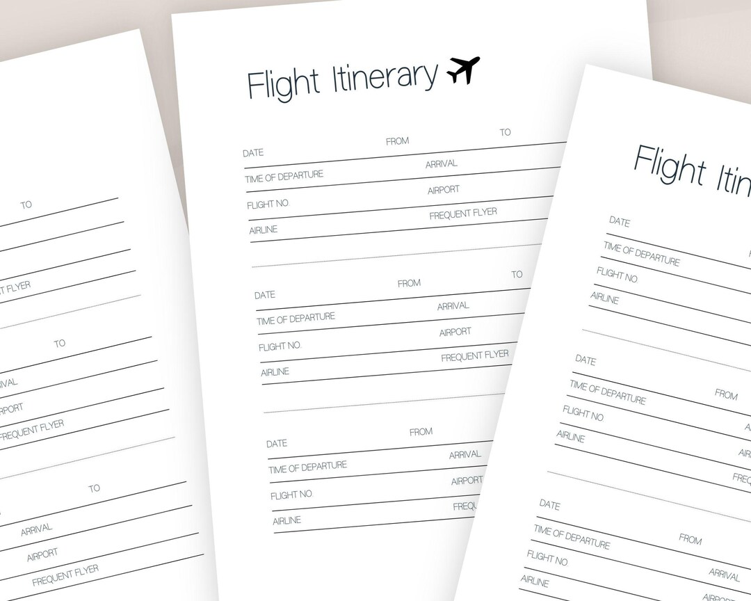Flight Itinerary Template: Printable Travel Planner (digital Download ...