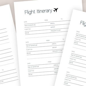 Itinerário de voo para registrar a data, hora e número do voo para sua viagem de férias ou viagem de negócios, modelo digital e para impressão