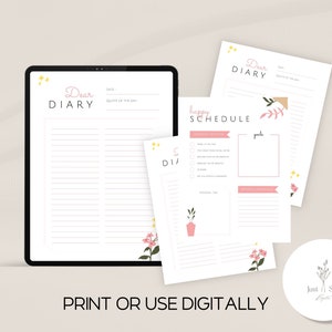 Diary and schedule to write down your thoughts and plan your self-care routine, daily reflection and your daily routine for productivity