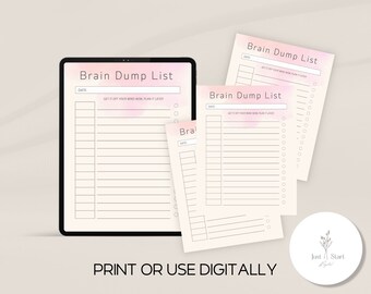 Brain Dump List Printable: Thought Tracker Template (Digital Download)