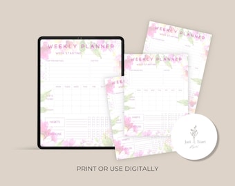Utskrivbar veckoplanerare med blommotiv: Enkel att-göra-lista (digital nedladdning)