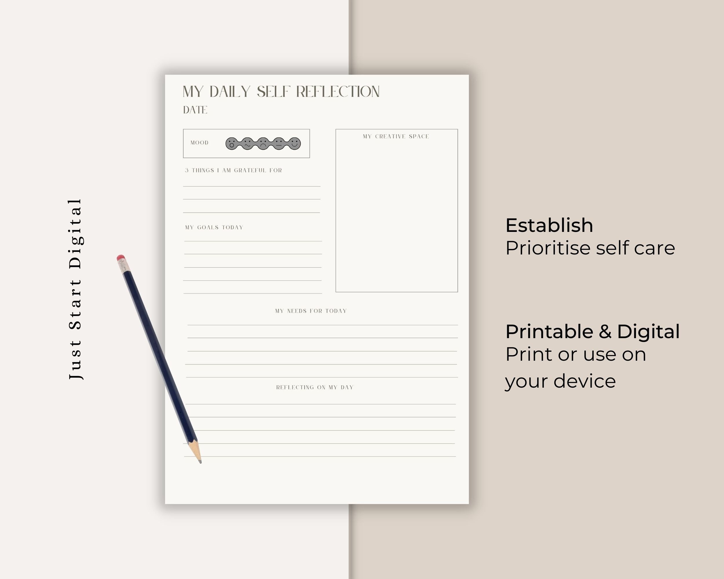 Daily Self Reflection Digital and Printable One Pager for Mindfulness ...