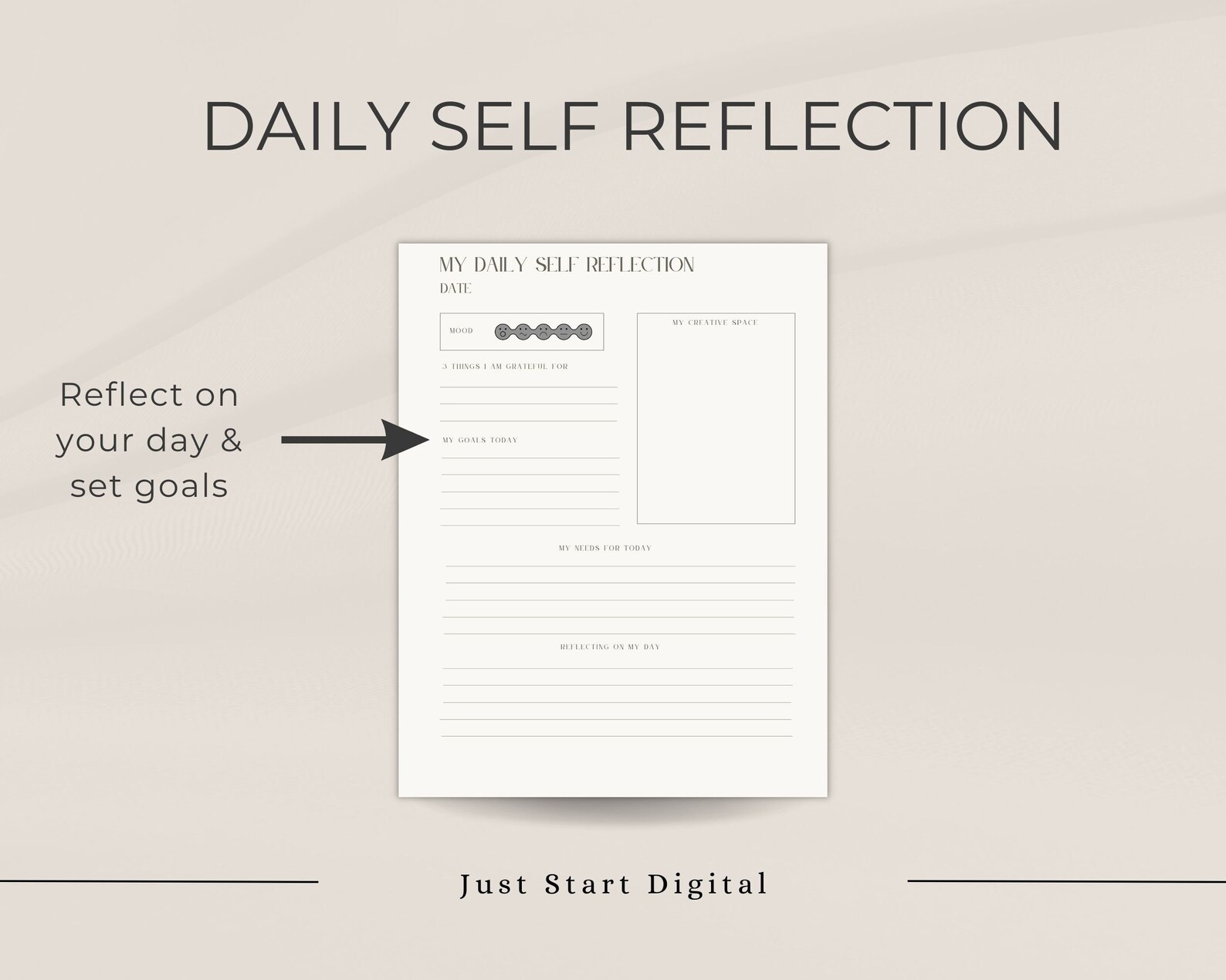Daily Self Reflection Digital and Printable One Pager for Mindfulness ...