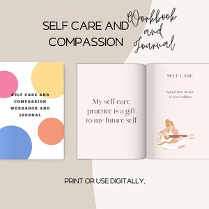 Self care and compassion workbook and journal digital printable mental health journey tracking and goal setting prompts self love