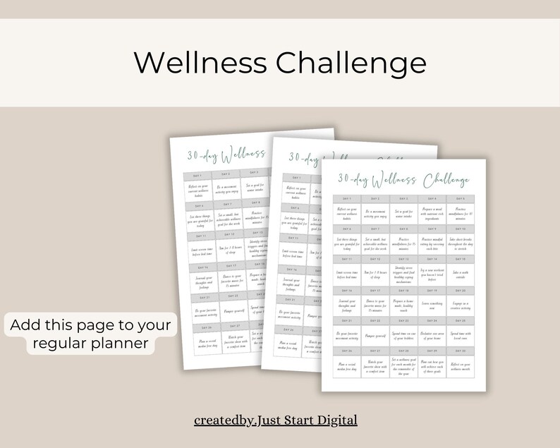 Wellness Routine Calendar Wellness Challenge Tracker: Printable Digital Calendar (PDF) - Etsy