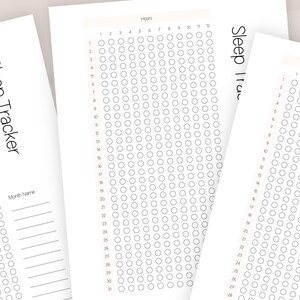 May include: A printable sleep tracker with a grid of circles for each hour of the day, numbered 1 through 12. The tracker is designed to help you track your sleep patterns over a month. The text "Sleep Tracker" is at the top of the page.