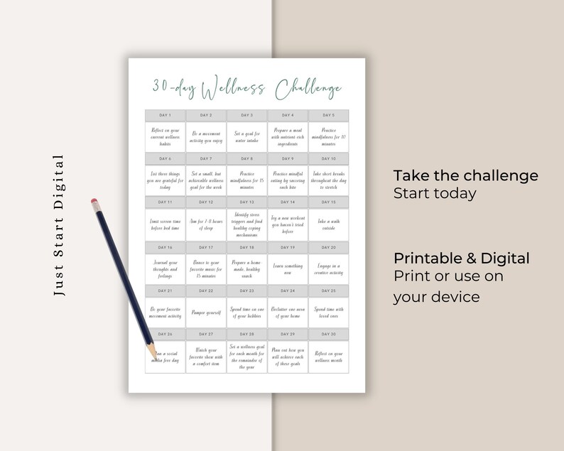 Wellness Routine Calendar Wellness Challenge Tracker: Printable Digital Calendar (PDF) - Etsy