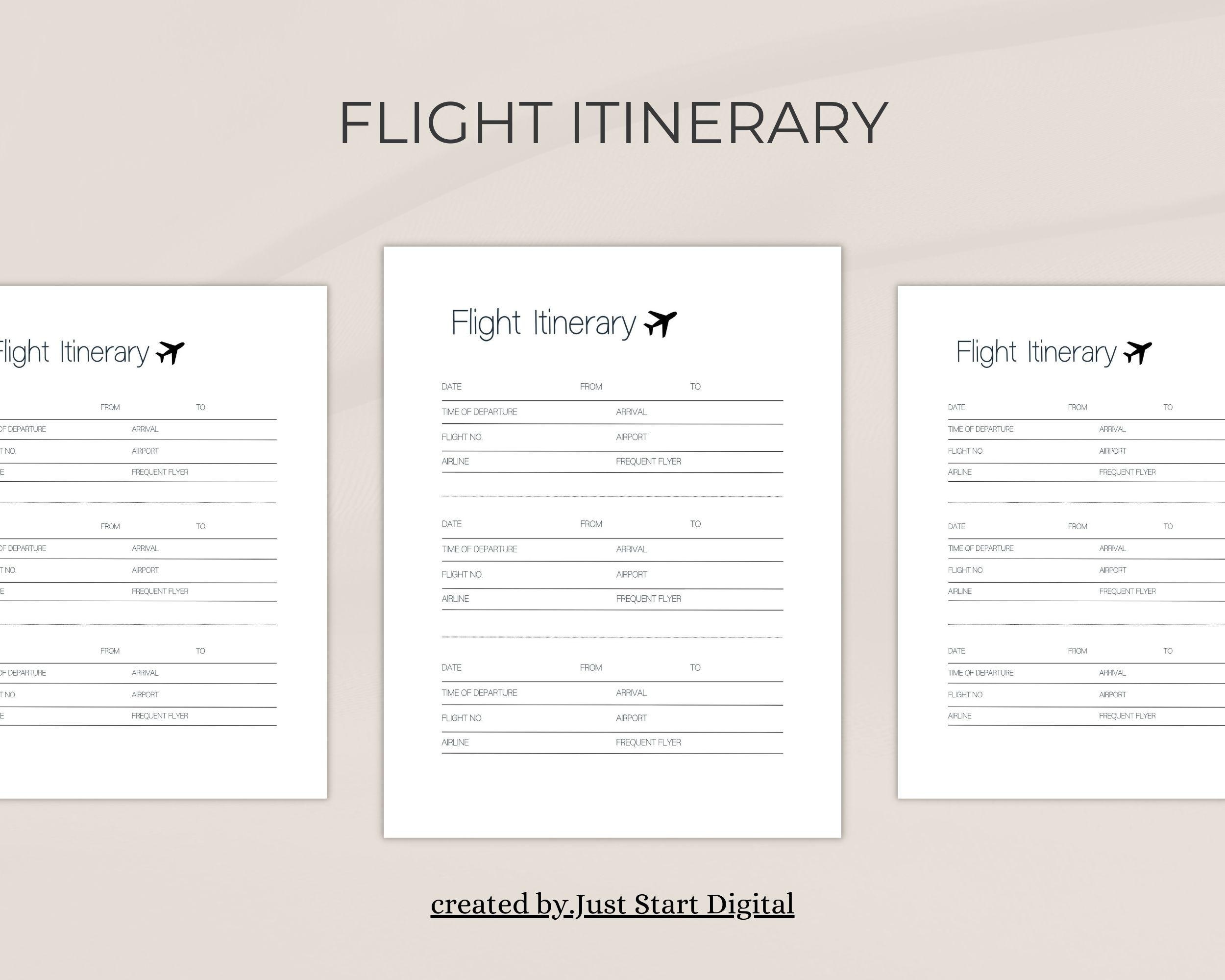 Flight Itinerary Template: Printable Travel Planner (digital Download ...