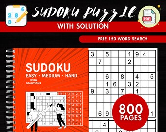 Pacchetto di giochi di attività e puzzle stampabili con oltre 800 Sudoku con soluzione Download istantaneo pronto per la stampa, FACILE MEDIO DIFFICILE