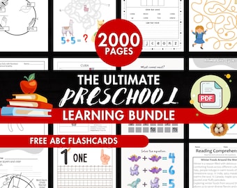 2000+ Preschool Pre-K Kindergarten Ultimate Learning Bundle Activity Worksheets and Workbooks Printable Back to School, Alphabet, Numbers